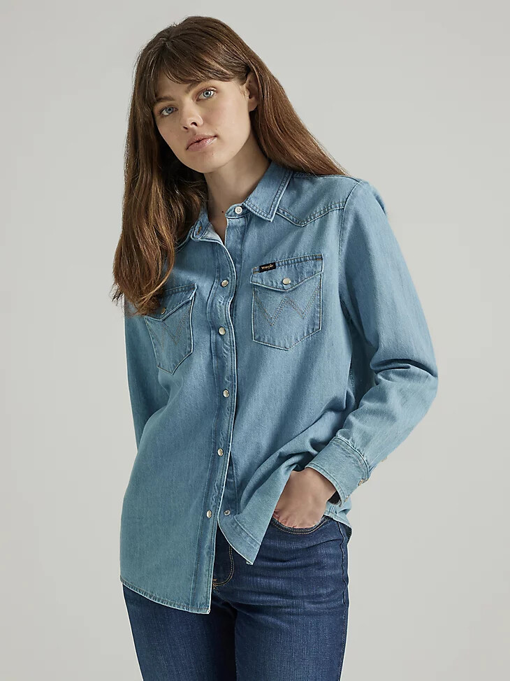 camisa vaquera boyfriend para mujer azul glaciar