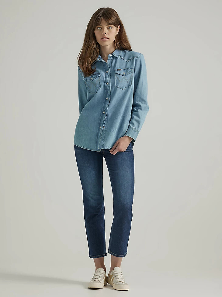 camisa vaquera boyfriend para mujer azul glaciar