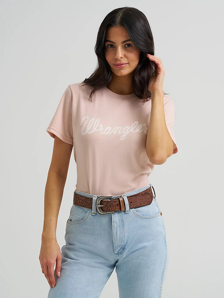 camiseta wrangler rope logo reg fit para mujer color melocotón y jaspeado