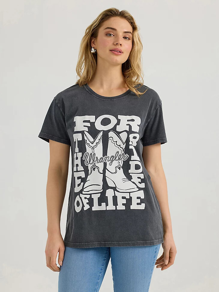 camiseta wrangler western graphic boyfriend para mujer lavado mineral fantasma