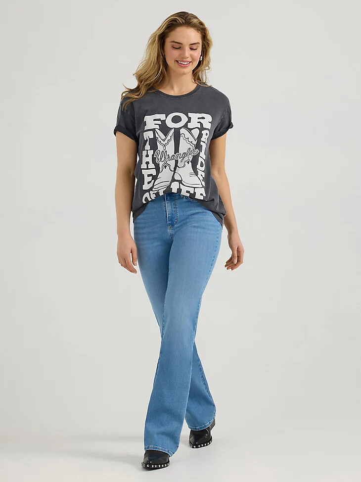 camiseta wrangler western graphic boyfriend para mujer lavado mineral fantasma