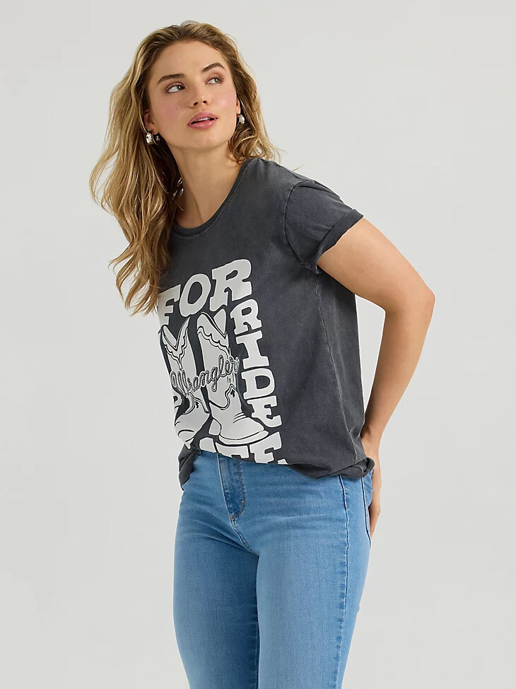 camiseta wrangler western graphic boyfriend para mujer lavado mineral fantasma