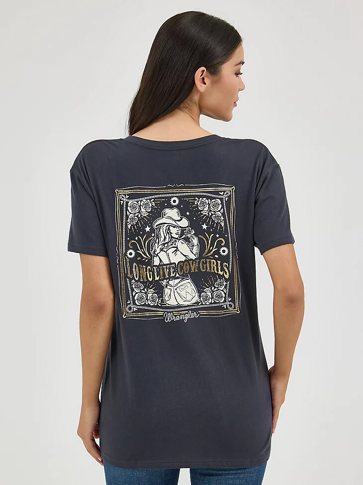 camiseta estilo boyfriend con gráfico de espalda estilo western wrangler para mujer phantom