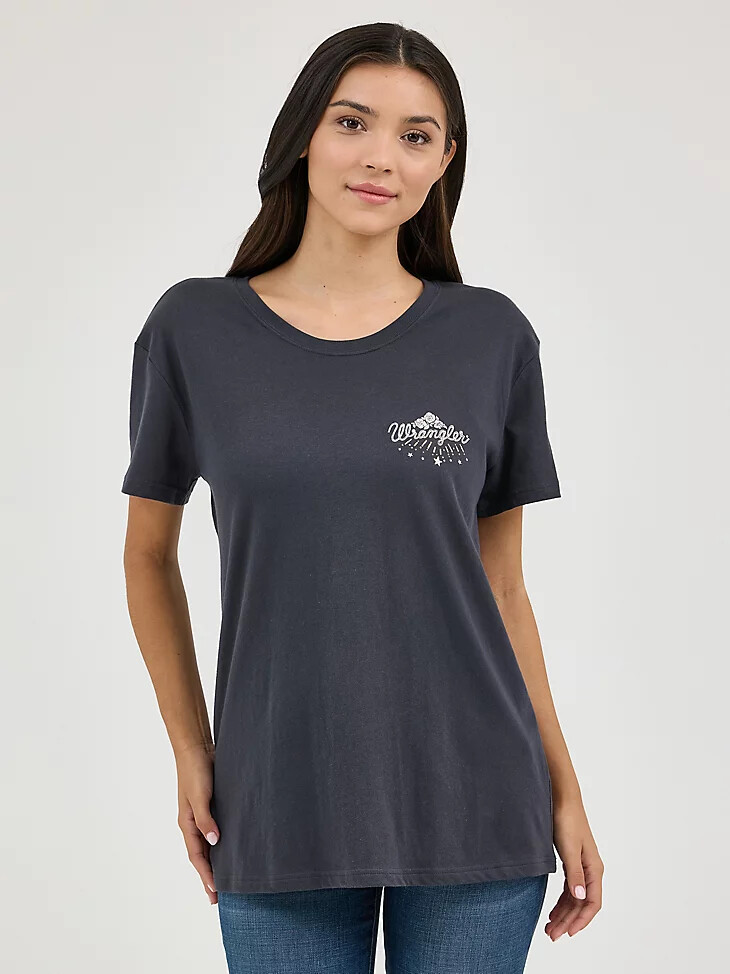 camiseta estilo boyfriend con gráfico de espalda estilo western wrangler para mujer phantom