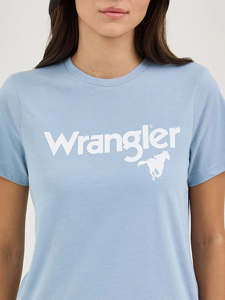 camiseta wrangler kabel logo reg fit para mujer azul polvoriento
