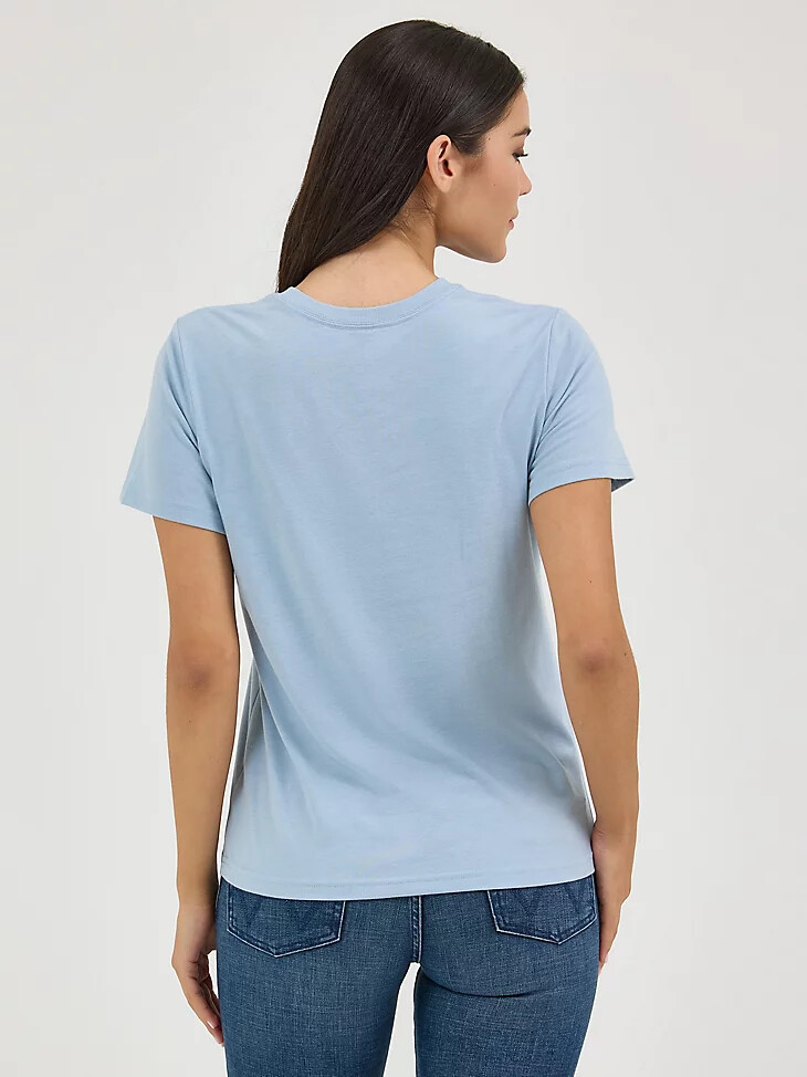 camiseta wrangler kabel logo reg fit para mujer azul polvoriento
