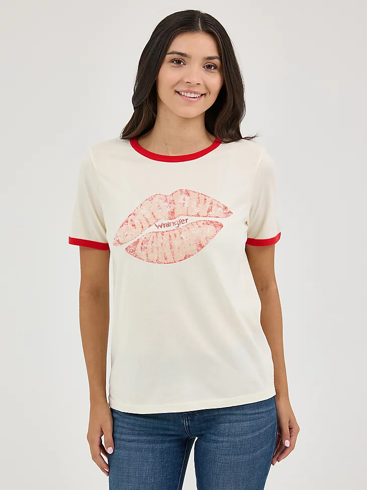 camiseta wrangler con estampado de labios para mujer color blanco antiguo