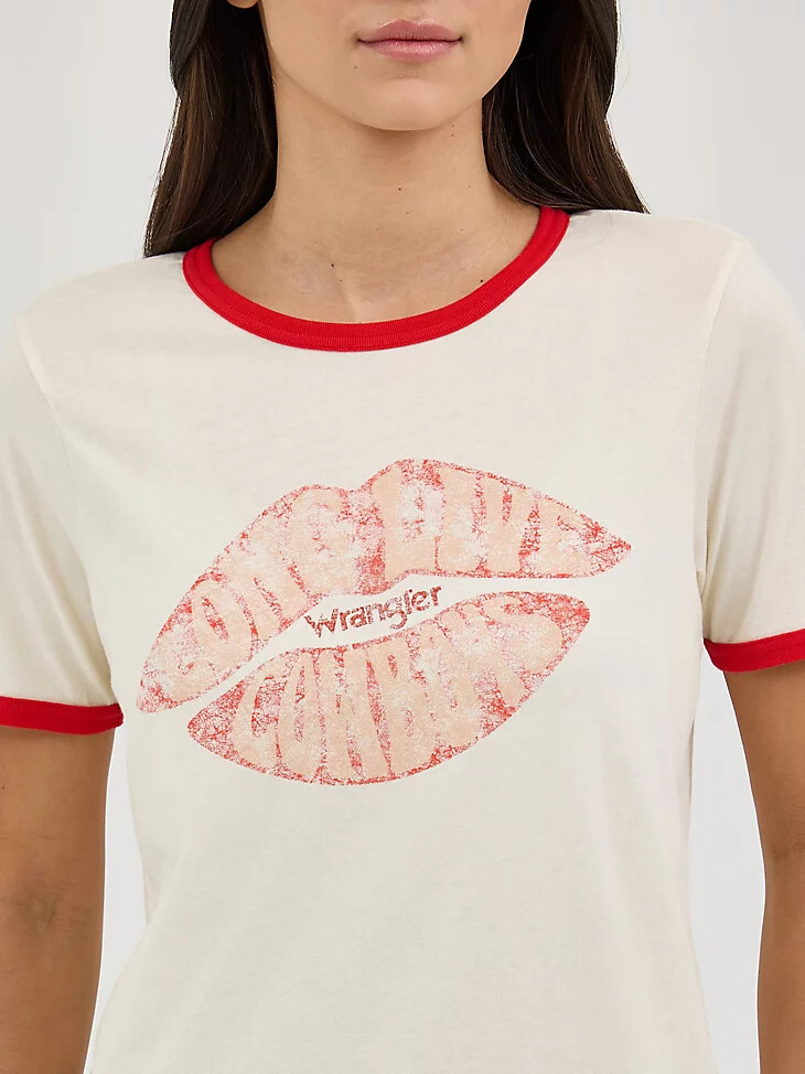 camiseta wrangler con estampado de labios para mujer color blanco antiguo