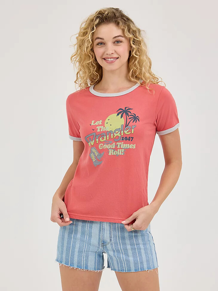 camiseta ringer tranquil para mujer color rosa descolorido