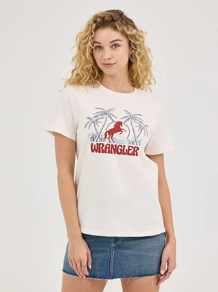camiseta con gráfico de caballo tropical para mujer marshmallow