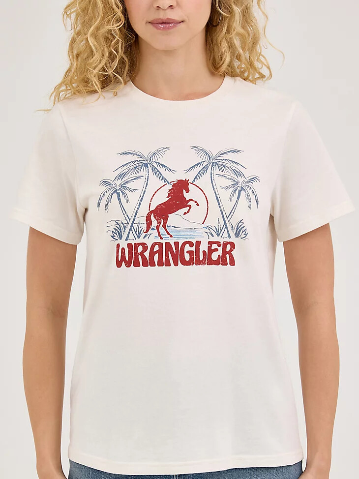 camiseta con gráfico de caballo tropical para mujer marshmallow