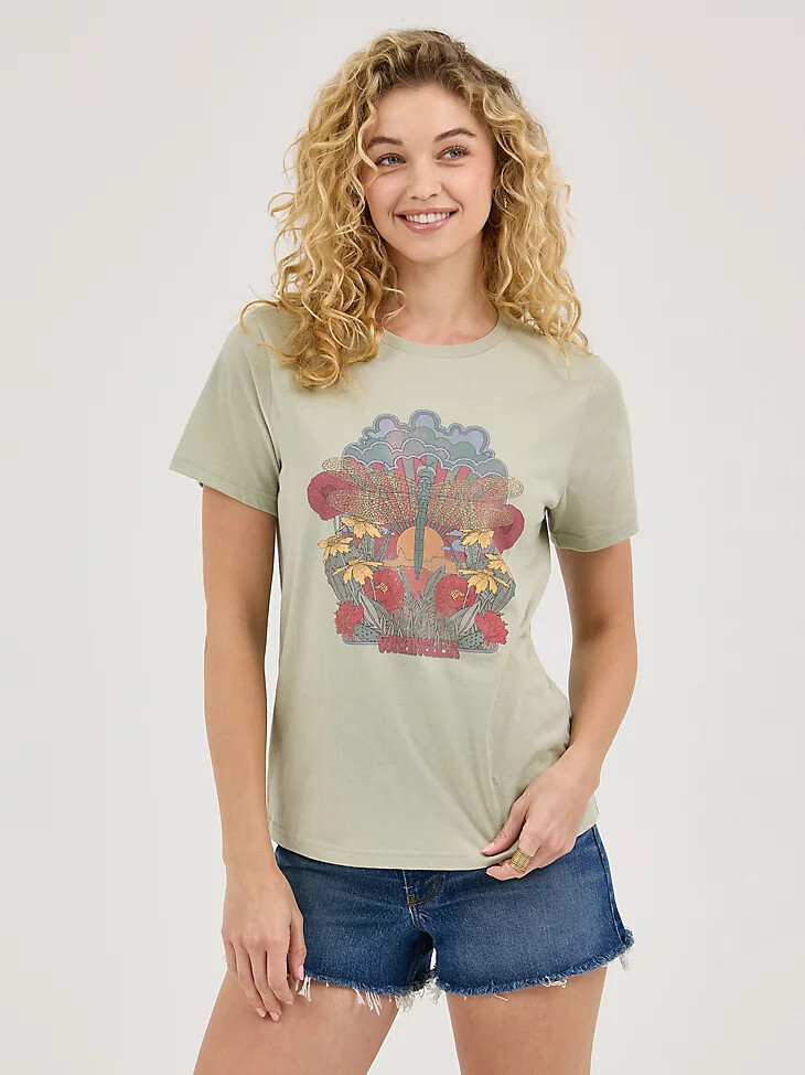 camiseta gráfica bloomin para mujer color salvia del desierto