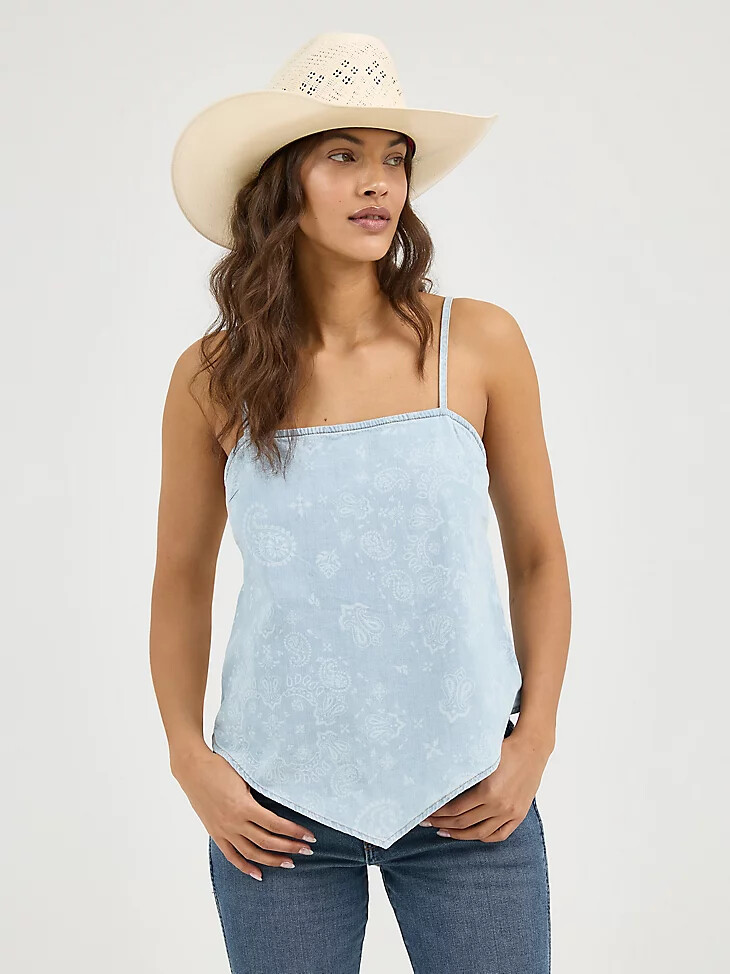 camiseta sin mangas fruncida con bandana wrangler para mujer azul