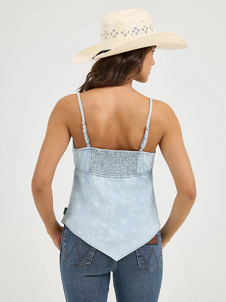camiseta sin mangas fruncida con bandana wrangler para mujer azul