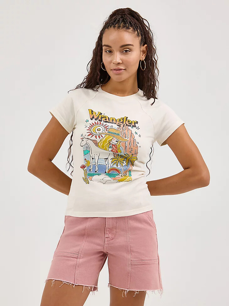 camiseta raglán encogida con logo para mujer en blanco susurro