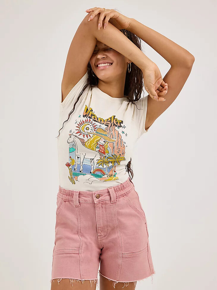 camiseta raglán encogida con logo para mujer en blanco susurro