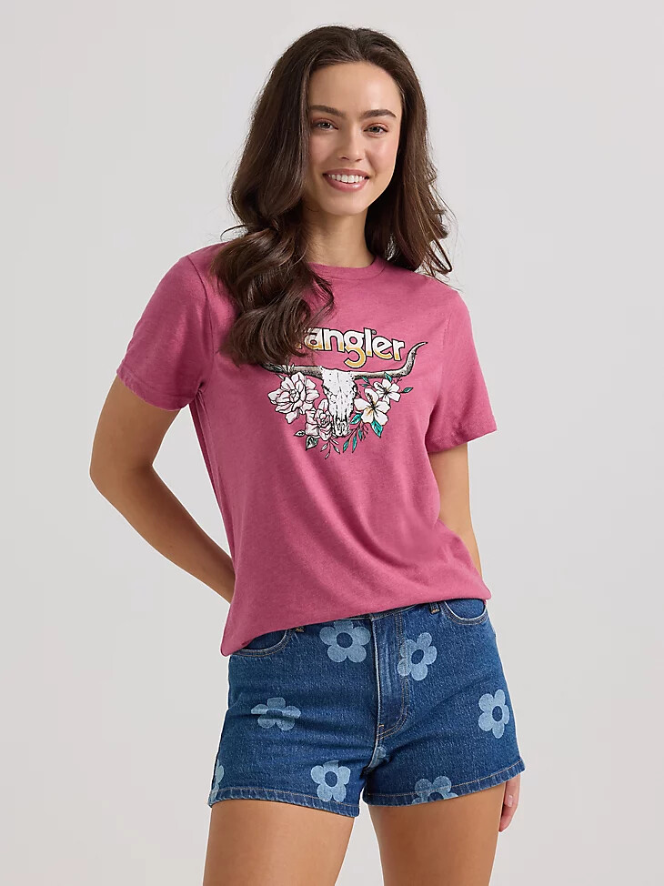 camiseta de mujer con novillo y flores málaga heather