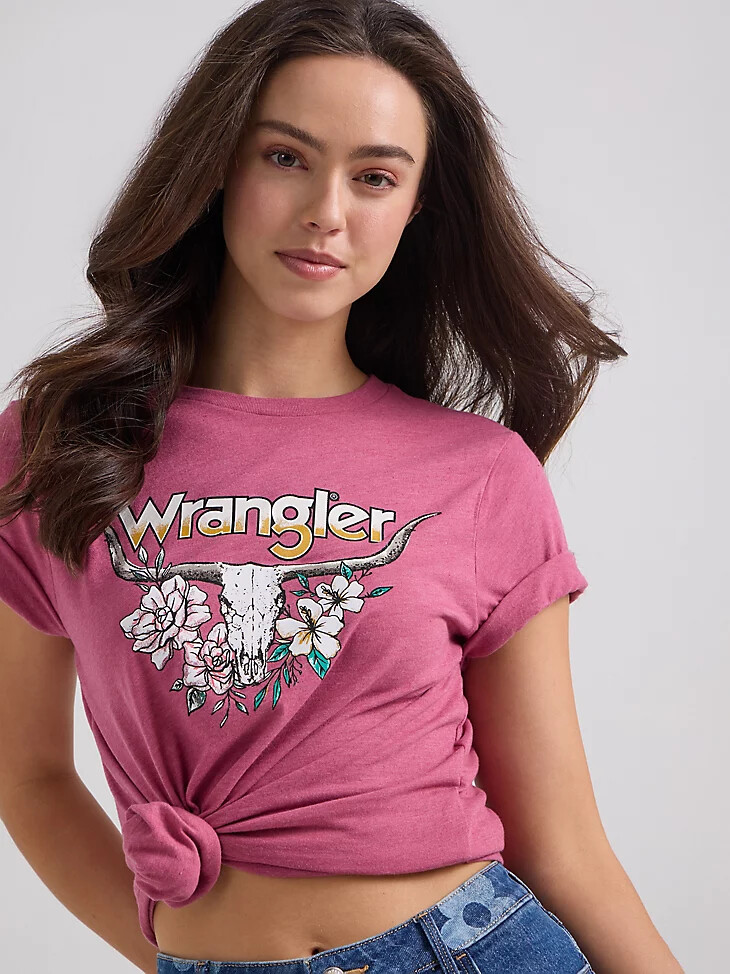 camiseta de mujer con novillo y flores málaga heather
