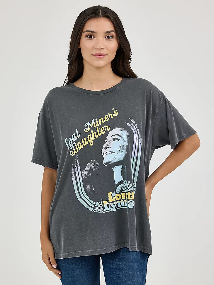 camiseta de banda extragrande wrangler loretta lynn para mujer color negro azabache