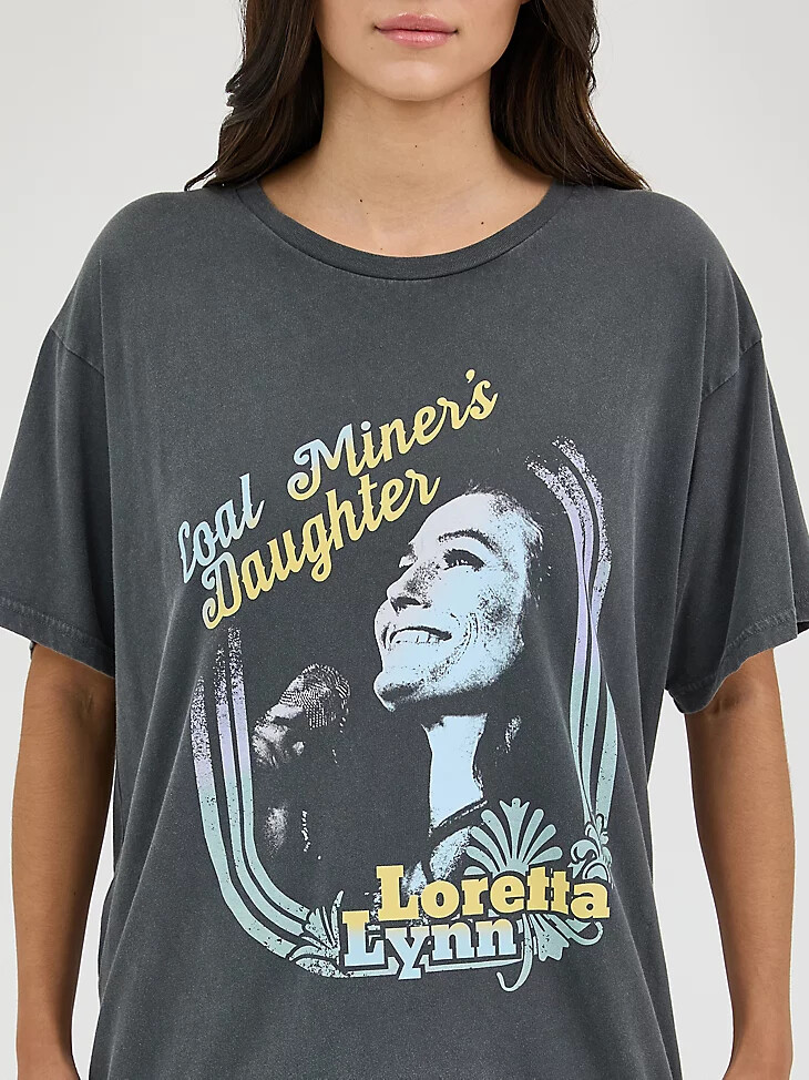 camiseta de banda extragrande wrangler loretta lynn para mujer color negro azabache