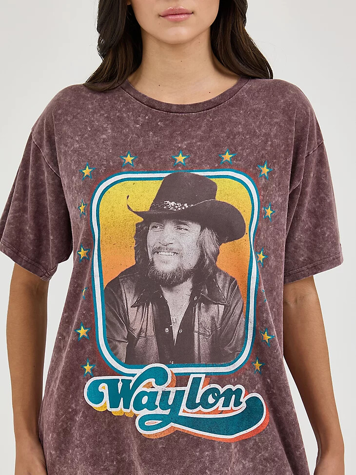 camiseta de banda extragrande wrangler waylon jennings para mujer lavado fudge comet