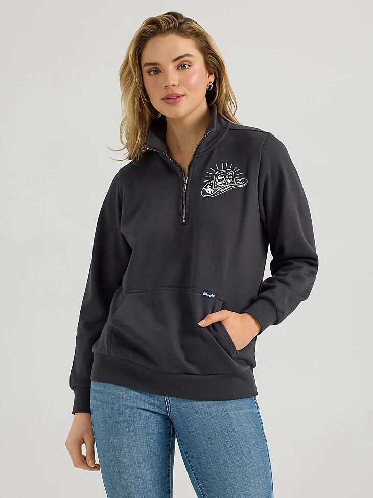 suéter wrangler long live cowboys con cremallera de un cuarto para mujer color negro