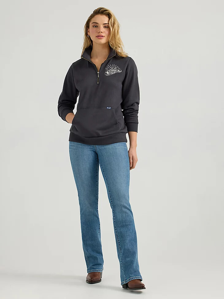 suéter wrangler long live cowboys con cremallera de un cuarto para mujer color negro