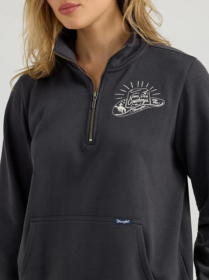suéter wrangler long live cowboys con cremallera de un cuarto para mujer color negro