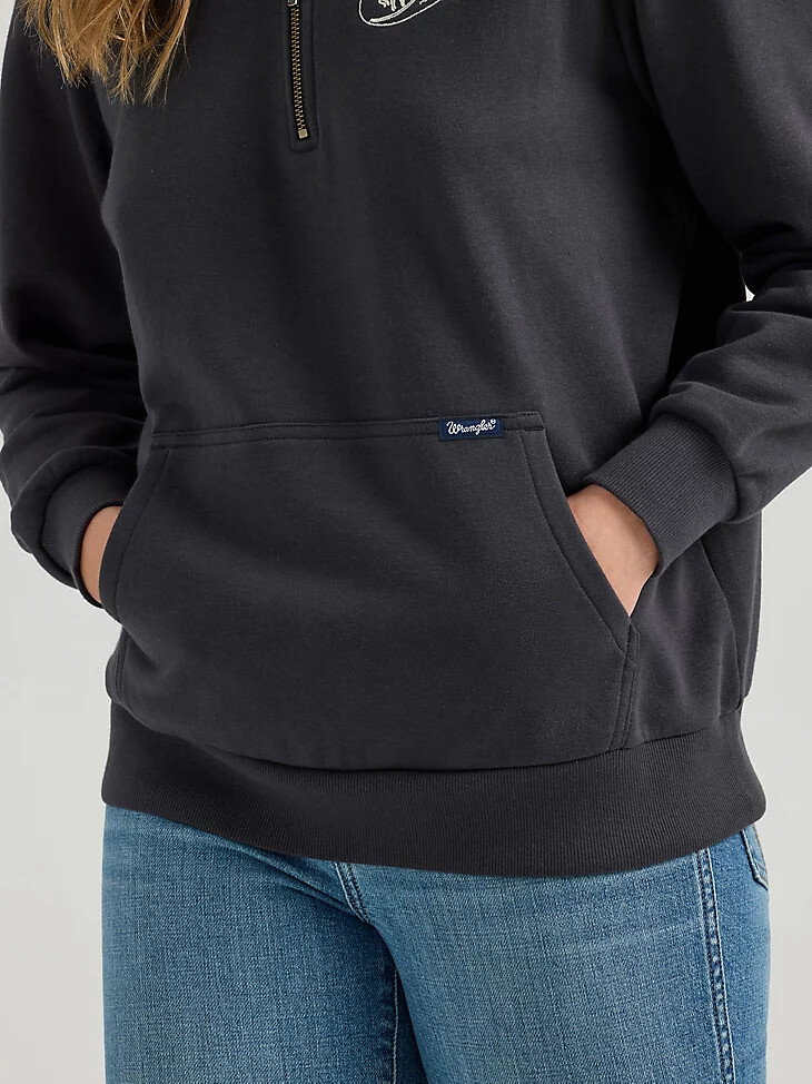 suéter wrangler long live cowboys con cremallera de un cuarto para mujer color negro