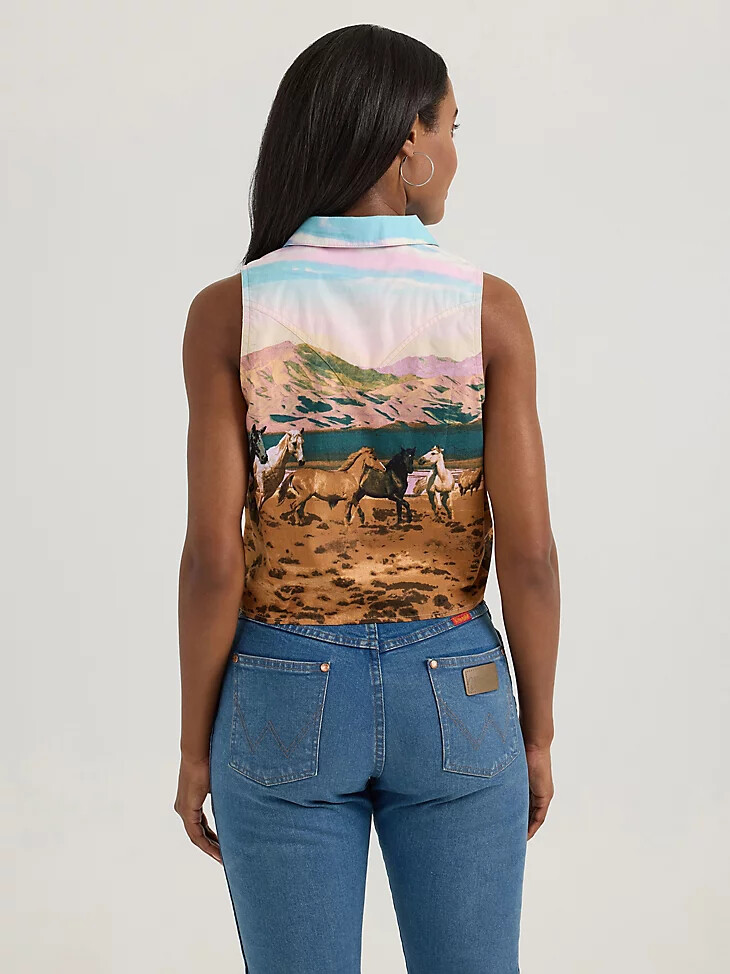 camisa sin mangas con estampado llamativo y lazo frontal para mujer multicolor mtn