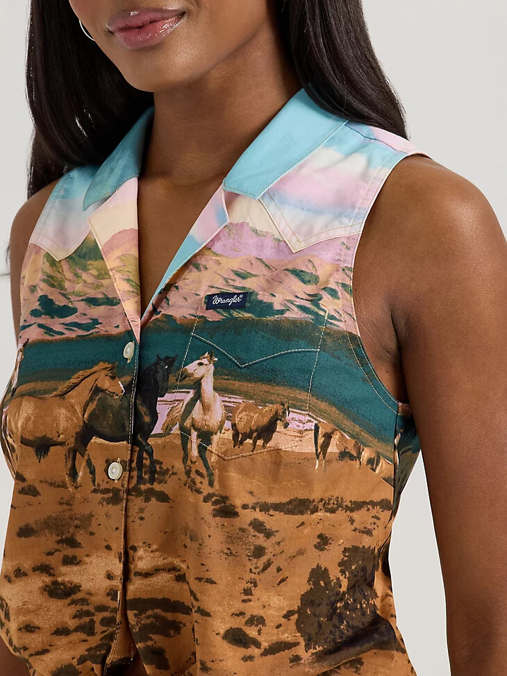 camisa sin mangas con estampado llamativo y lazo frontal para mujer multicolor mtn