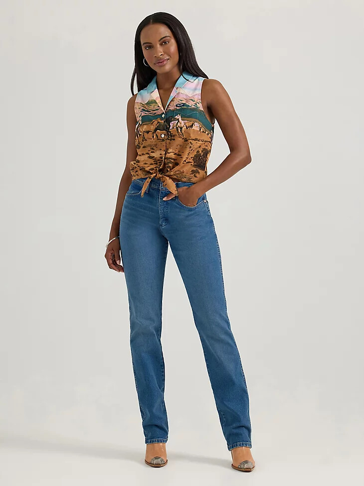 camisa sin mangas con estampado llamativo y lazo frontal para mujer multicolor mtn