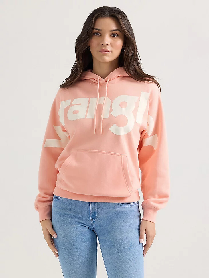 sudadera con capucha wrangler con logotipo llamativo para mujer color rosa burbuja