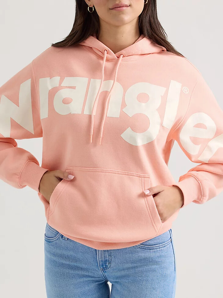 sudadera con capucha wrangler con logotipo llamativo para mujer color rosa burbuja