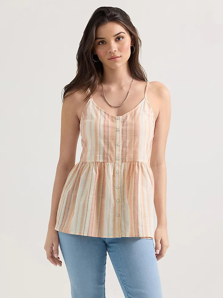 camiseta sin mangas peplum con broches frontales wrangler para mujer color arena