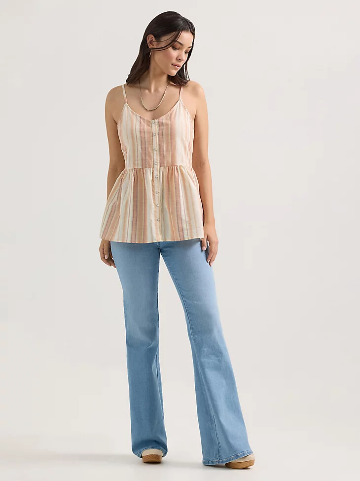 camiseta sin mangas peplum con broches frontales wrangler para mujer color arena