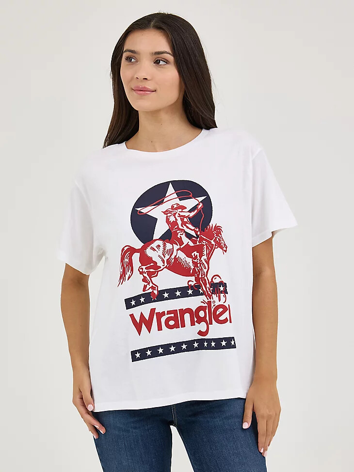 camiseta vaquera con gráfico de novia wrangler para mujer rodeo