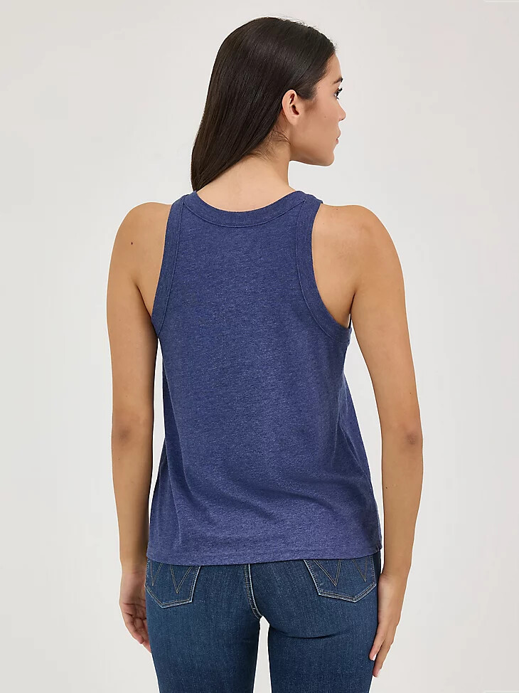 camiseta sin mangas wrangler western graphic goddess para mujer color azul marino y diamante