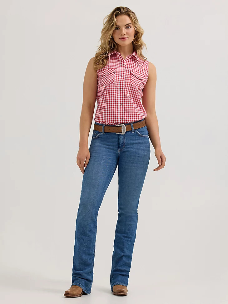 camiseta de tirantes essential western con broches a cuadros rojos para mujer