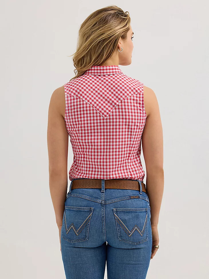 camiseta de tirantes essential western con broches a cuadros rojos para mujer