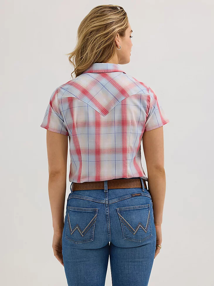 top esencial de manga corta a cuadros estilo western con broches a presión para mujer color pastel de verano