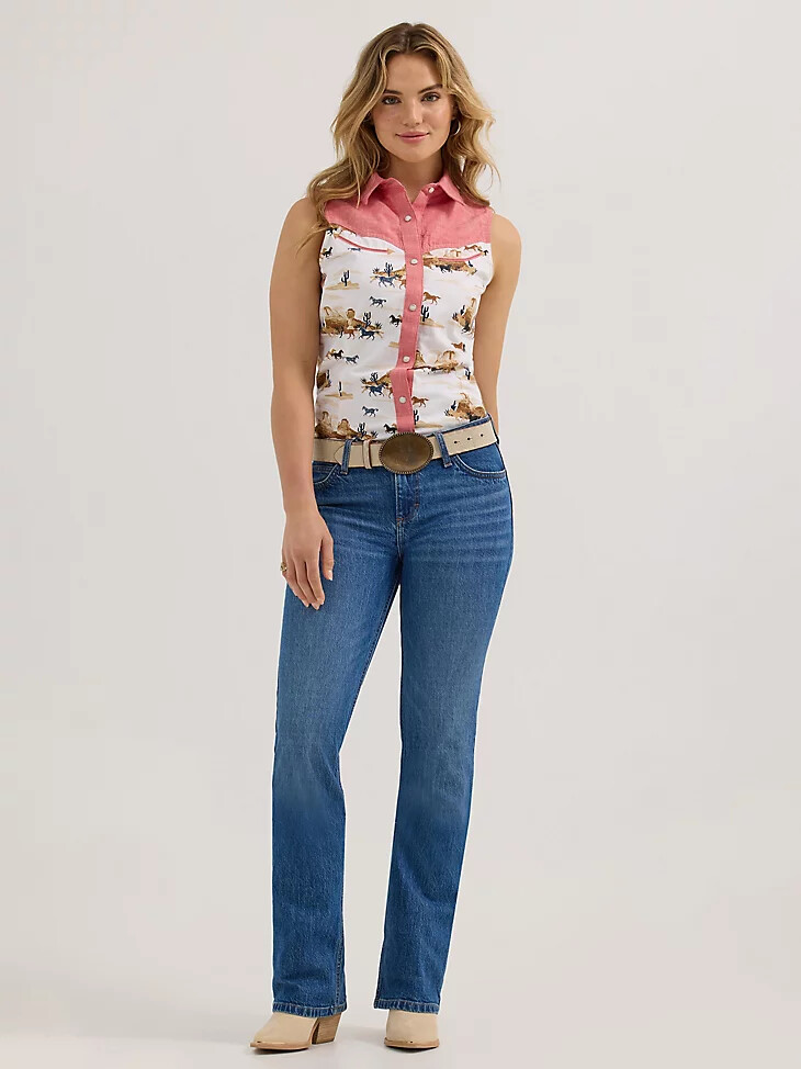 camiseta sin mangas wrangler desert slim western snap para mujer color rojo desierto