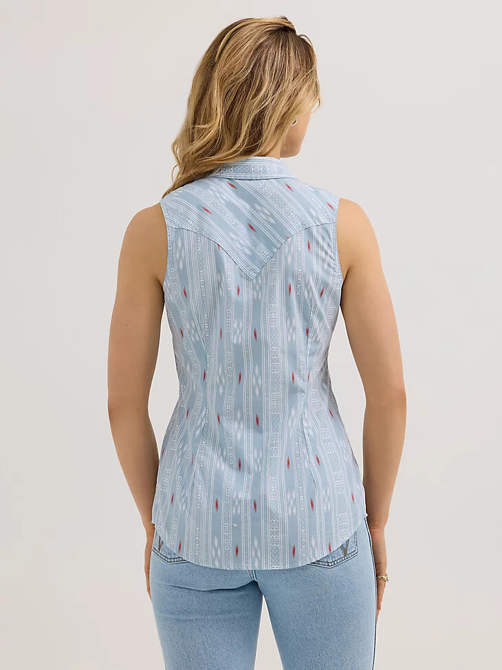 camiseta sin mangas wrangler retro stripe slim western snap para mujer color azul polvo
