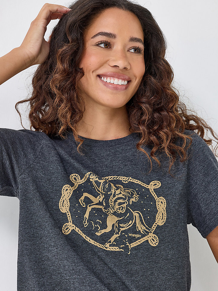 camiseta gráfica de vaquero de cuerda para mujer color negro azabache