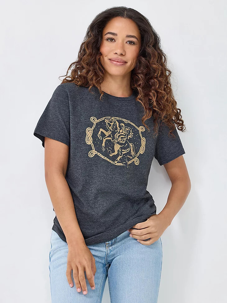camiseta gráfica de vaquero de cuerda para mujer color negro azabache