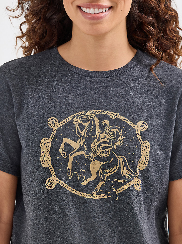 camiseta gráfica de vaquero de cuerda para mujer color negro azabache