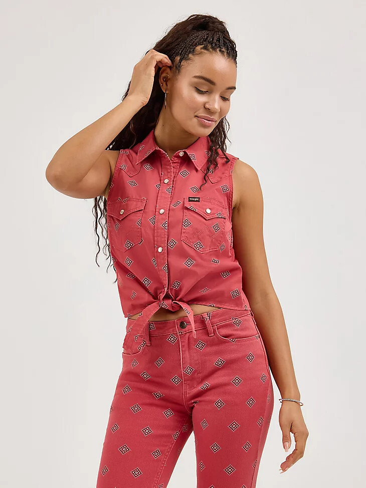 camisa estampada con lazo frontal para mujer diamond bay