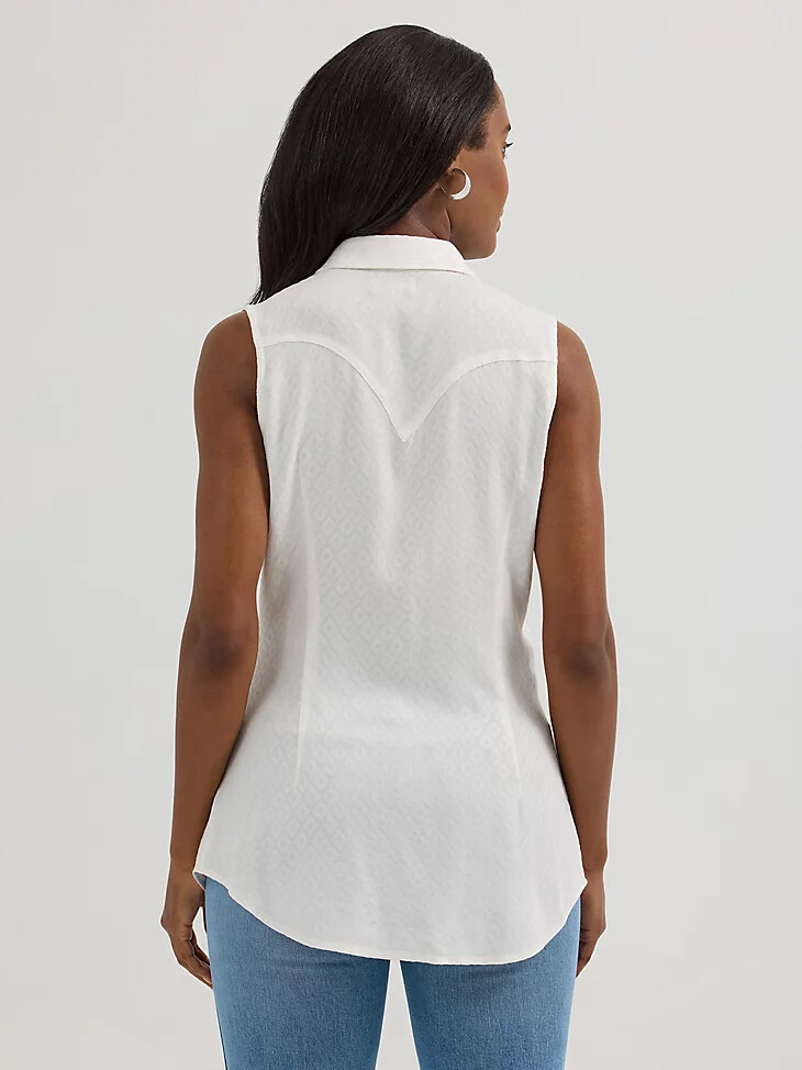 camiseta sin mangas wrangler retro texturizada ajustada con broches estilo western para mujer color blanco