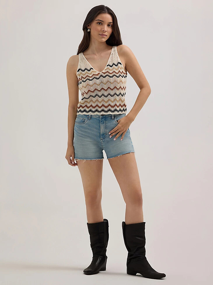 suéter de crochet wrangler para mujer sin mangas color blanco chevron
