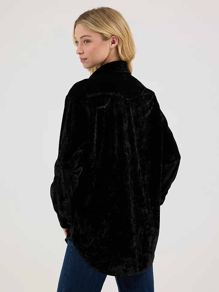 top wrangler de terciopelo con botones y corte boyfriend para mujer color negro